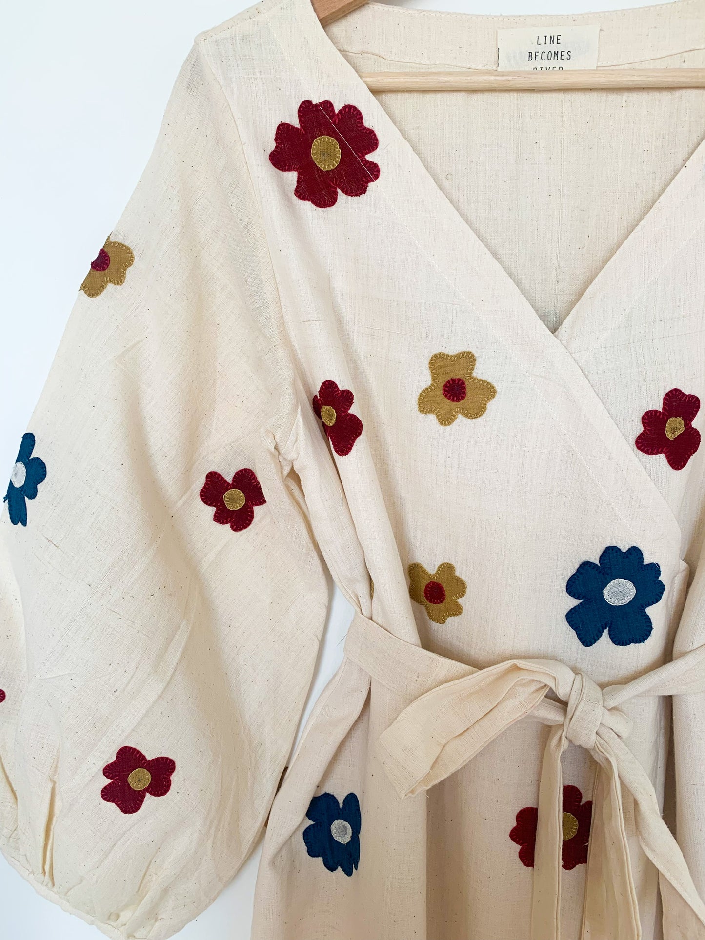 Appliqué Flowers Wrap Dress