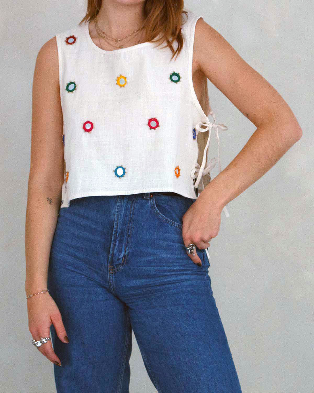 Mirror tie up blouse