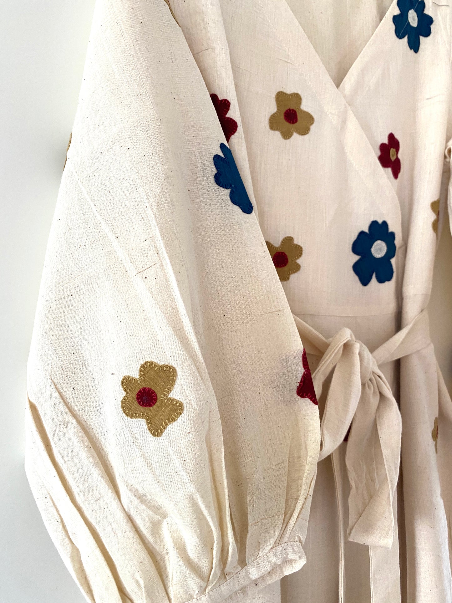 Appliqué Flowers Wrap Dress